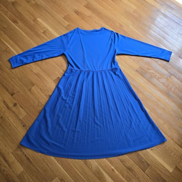 Vintage Blair Womens Blue Knee Length LS Polyester Pleated Midi Dress USA M/L - Picture 3 of 6